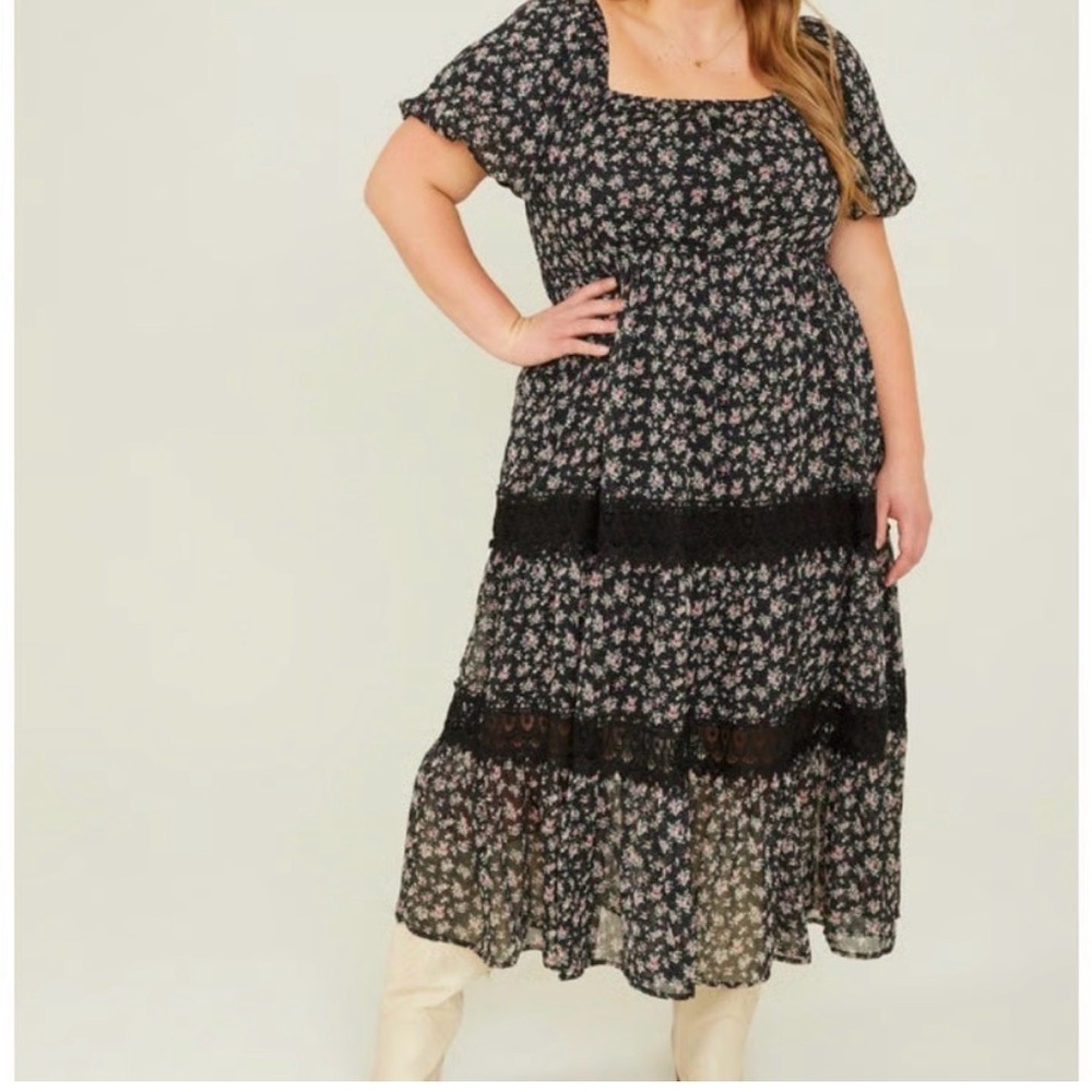 ARULA Black Floral Maxi Dress